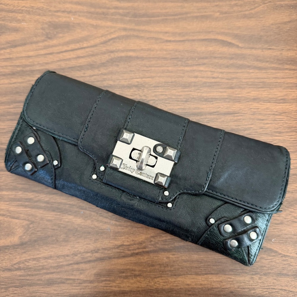 Vintage Juicy Couture Leather Studded Turn Lock Long Wallet Y2K Edgy Clutch READ